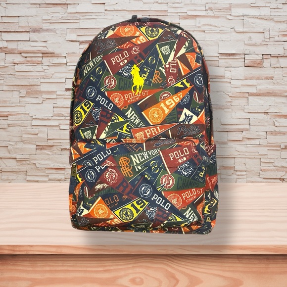 Polo Ralph Lauren Handbags - Polo Ralph Lauren Multicolor Collegiate Print Patchwork Logo Backpack 🎒